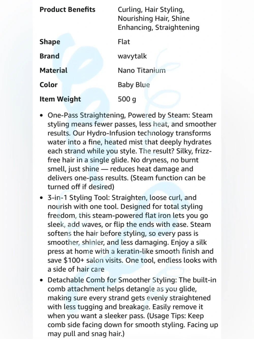 Wavytalk Steam Hair Straightener Steam-Powered Nano Titanium Flat Iron